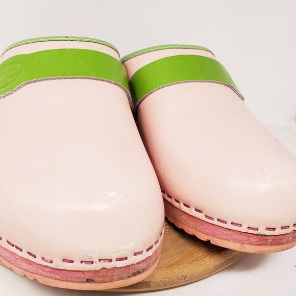 Sweden Clogs Womens‎ 42 Pink Green Bubblegum Pop Shoes Slip On Wood Classic - Picture 15 of 16